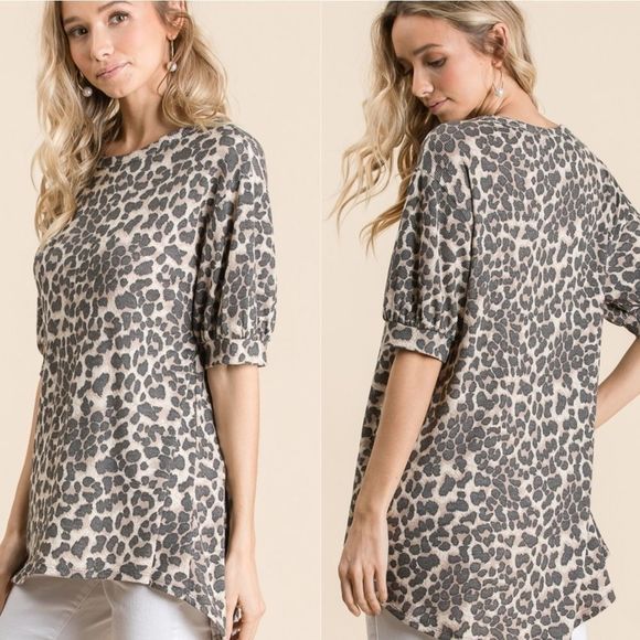 Taupe Animal Print Loose Fit Top - Picture 3 of 4